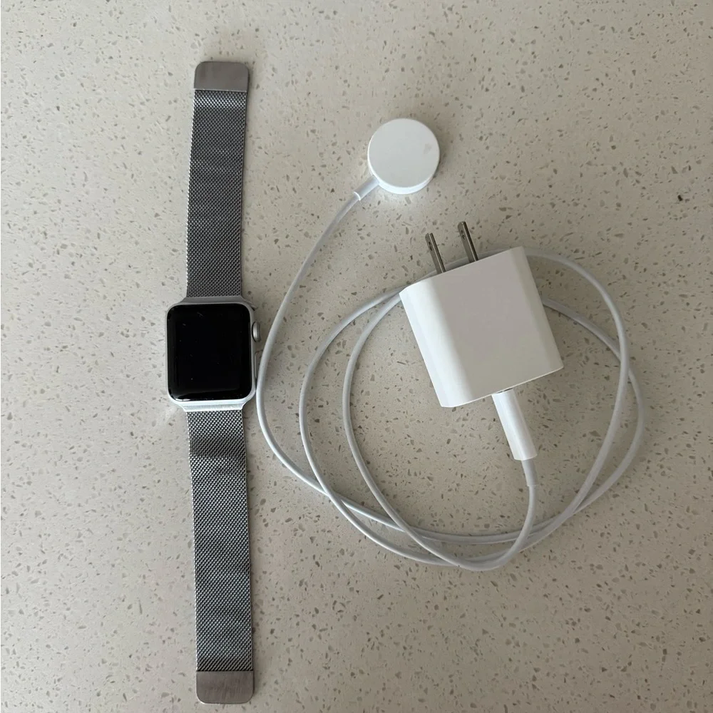 Apple series 3 silver watch with Charging Cable - S/M Stainless Band